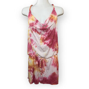 Hand Dyed Reworked Converse Tie Dye Pink, Yellow & White Blouson Sundress Size L